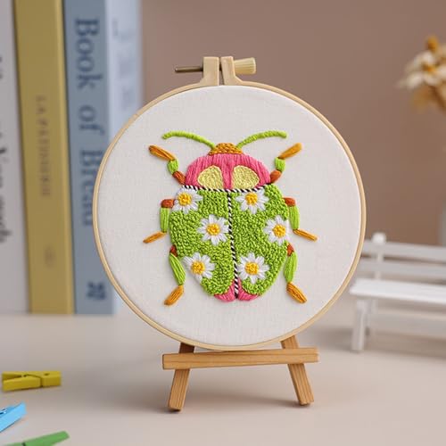 Louise Maelys Beetle Embroidery Kit for Beginners 3 Pack Nature DIY Set - color: beetle flower