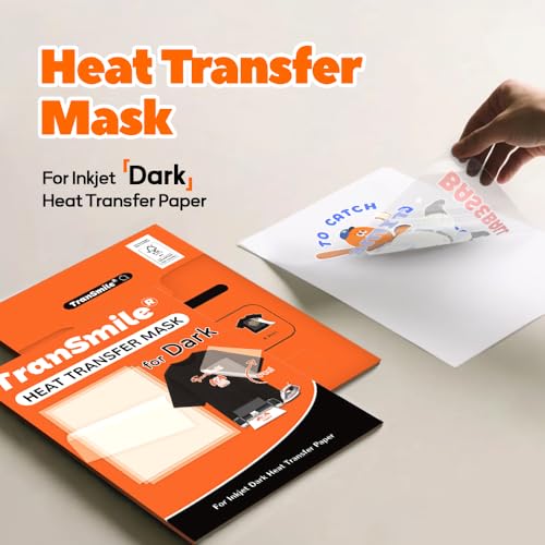 TranSmile Heat Transfer Mask for Inkjet Dark Heat Transfer Paper (20 Sheets, 8.5"x11"), Clear Iron on Transfer Tape for Dark Printable HTV - color: Dark Mask, size: 20 Sheets