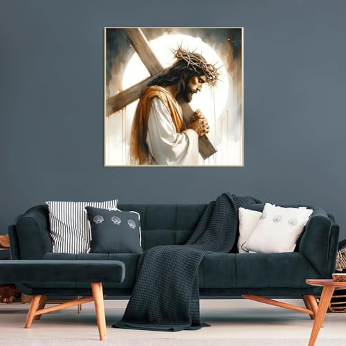 Jesus Stamped Cross Stitch Kits for Beginners Adults, Dimensions Needlepoint Art Crafts,Counted Cross Stitch Kits Embroidery Kits for Beginners Adults for Home Decor 13.8X13.8inch - color: Cross Stitch-1011-1