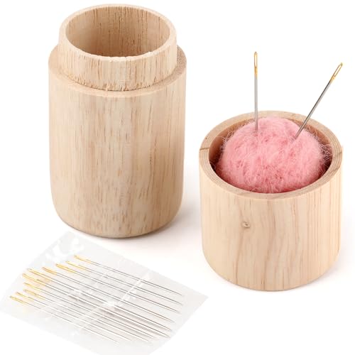 Wooden Sewing Case,Portable Sewing Needle Storage Case with 12 Needles,Portable Travel-Friendly Needle Holder Craft Organizer for Embroidery,Knitting and Sewing Essentials(Pink) - color: Pink