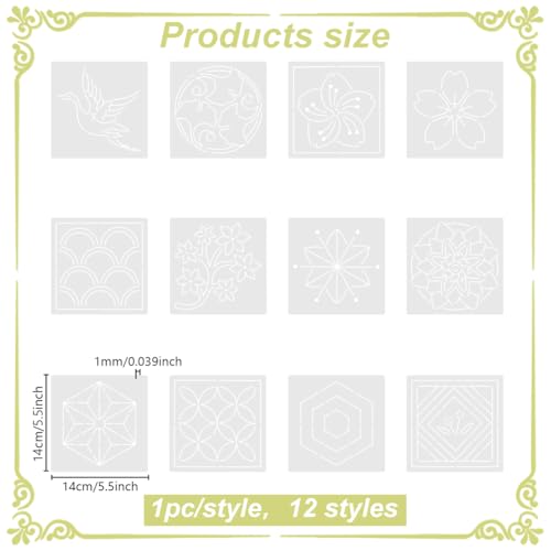 FREEBLOSS Sashiko Embroidery Stencils Sashiko PET Stencil Flowers Embroidery Patterns Stencils for Drawing Sashiko Template for Hand Quilting and Embroidery 14x14cm - style: Flowers