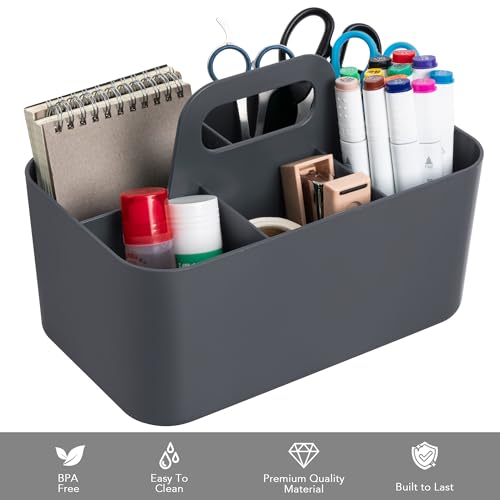 Tiawudi Multipurpose Caddy Organizer, Plastic Caddy with Handle, Stackable Desk Organizer for Stationery, Marker and Pencil, Office Supplies Organizer, Dorm Caddy - color: Dark Gray, size: Rectangle