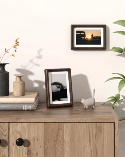 RICHFOCUS 4x6 Picture Frame USA-Sourced Natural Black Wenge Solid Wood Photo Frame Handcrafted Rounded Corner Wooden Frame with Real Glass Display Photos 3x5 with Mat or 4x6 Without Mat - color: Wenge, size: 4x6-1PC