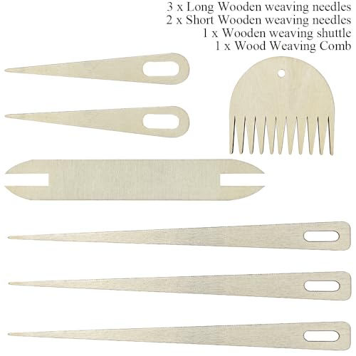 Wood Hand Loom Stick Set Wood Weaving Needle Crochet Tapestry Sewing Making Crafts Tools Tapestry Weaving Loom Tool Set No Burr Big Eye 7 Pieces Include Knitting Needles Shuttles Bobbin Stick Comb