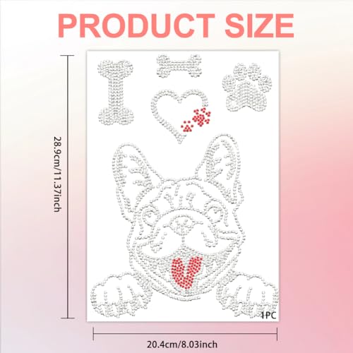 5 Pcs Bulldog Pattern Iron on Rhinestones Transfer, Paw Print Bling Crystal Clothing Repair Applique Heat Transfer Patches for T-Shirt Vest Shoes Hat Jacket Pants Bags Decor - color: Bulldog