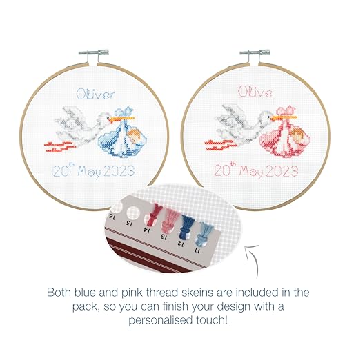 Trimits 3PK Cross Stitch Bundle – Counted Embroidery Kit, Beginner & All Level Starter Set, Complete with Instructions & Thread Children Wall Home DIY Décor –13x13cm– New Baby Boy & Girl Birth Sampler - style: New Baby Boy & Girl Birth Sampler