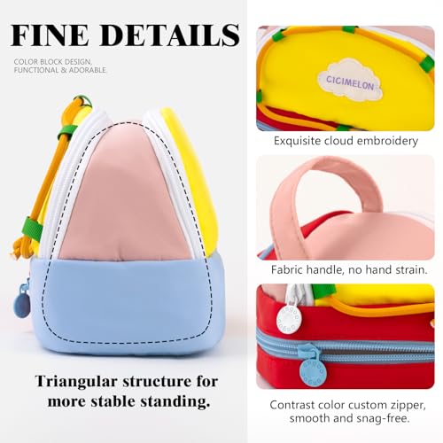 CICIMELON Large Capacity Pencil Case, Cute Aesthetic Pencil Pouch with 3 Compartments, Big Pencil Bag Organizer for School Supplies, Pen Holder for Kids, Girls, Boys, Students - color: Blue Base