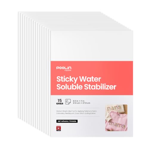 Poolin Printable Water Soluble Stabilizer for Embroidery, 8.5 x 11 Inch - size: 15pcs 8.5”x11”