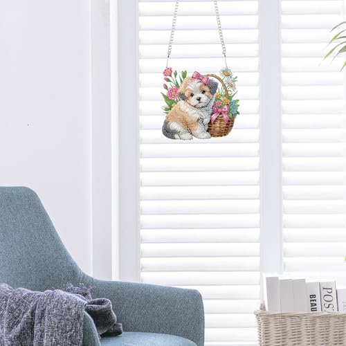 JISHSHAY Diamond Painting Hanging Pendant Dog Diamond Art Hanging Ornament Animal Gem Art Pendant Gem Painting Wind Chimes Mosaic Kits for Adults Windchimes Embroidery Suncatchers Sun Catchers - color: Dog