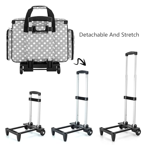 LUXJA Sewing Machine Case with Detachable Dolly, Gray Dots - color: Gray Dots, style: Sewing Machine Trolley