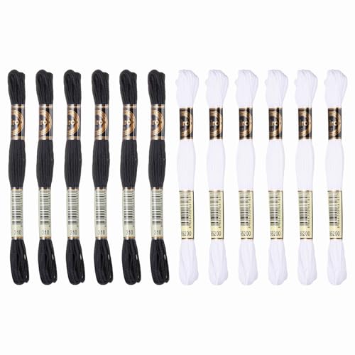 PATIKIL 12 Skeins Embroidery Floss Polyester Embroidery Threads Black/White - color: Black/White