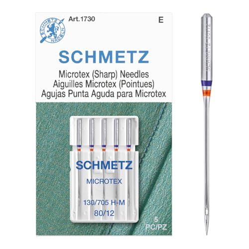 SCHMETZ Microtex Sharp Sewing Machine Needles - Quilting & Topstitching Supplies, Size 80/12, 5-Needle Card, Pack of 10 - size: 10 Cards (50 Needles)