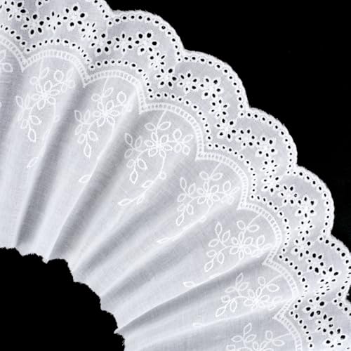 5 Yards Floral Cotton Eyelet Lace Trim, 7.87" Wide, White