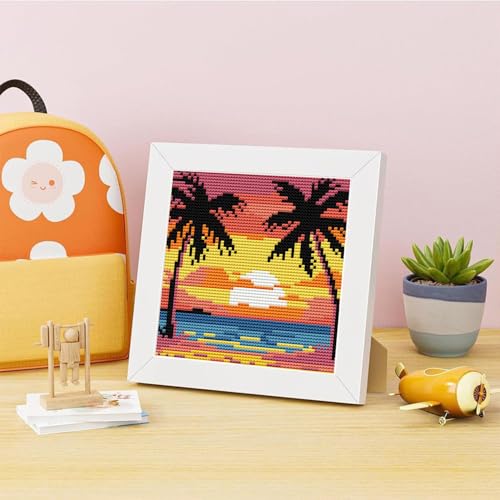 Beach Scenery Stamped Cross Stitch Kits for Adults Beginners with Frame - color: Beach Scenery Cross Stitch with Frame