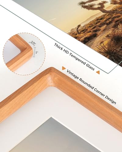 RICHFOCUS 4x6 Picture Frame USA-Sourced Natural Cherry Solid Wood Photo Frame Handcrafted Rounded Corner Wodden Frame with Real Glass Display Photos 3x5 with Mat or 4x6 Without Mat - color: Cherry, size: 4x6-1PC