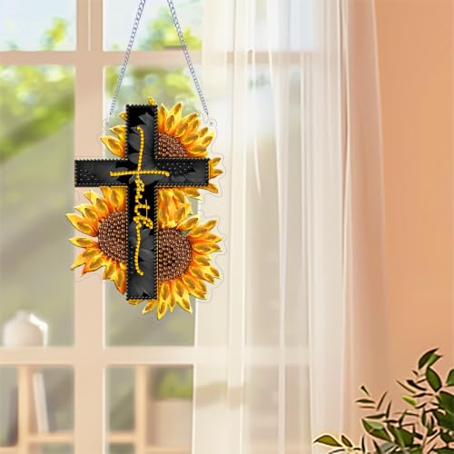 ARPADAMO Cross Diamond Art Kits for Adults, Acrylic Hanging Suncatcher - color: DP05087