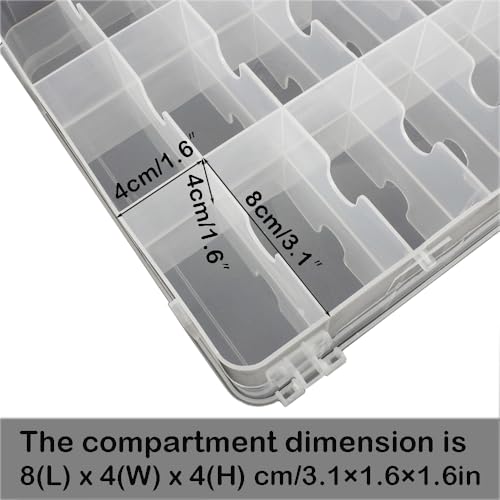 Double-Sided Sewing Organizer Box with 46 Grids - Clear Plastic Thread Storage Case for Embroidery Floss, Sewing Threads, Needles, Beads & Craft Supplies (Portable Craft Organization Container)