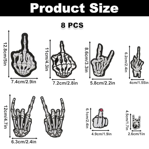 8PCS Skeleton Hand Patches, Punk Gothic Iron On Appliques for DIY Clothing - color: Skeleton Finger