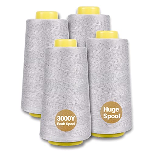 Gray Serger Thread, All-Purpose Thread for Sewing, Polyester, 4 Cones of 3000 Yards Each Spool for Sewing Machine - color: 4 gray