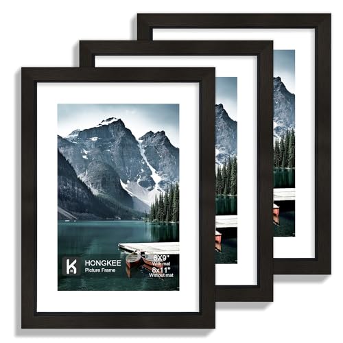 Hongkee 8x11 Picture Frame with Real Glass - Display Pictures 6x9 with Mat or 8 x 11 without Mat, Photo Frame for Wall or Table Top Display(Black, 3 Pack) - color: Black, size: 8x11 in