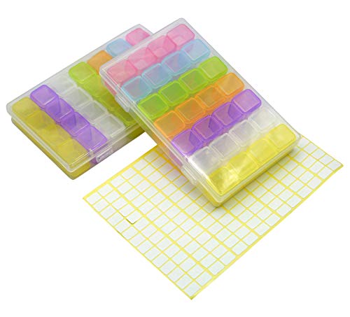 2 Pack 28 Grids Colorful 5D Diamond Painting Embroidery Box, Accessories Storage Containers Adjustable Bead Case with 196 Pcs Label Stickers (28 Grids-2pack Colorful) - color: 28 Grids-2pack Colorful