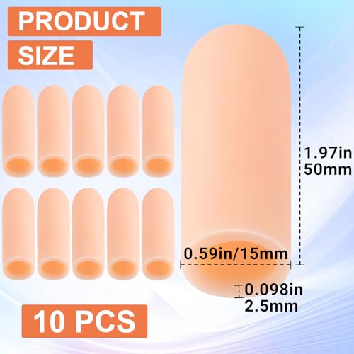 PAGOW 10pcs Gel Finger Support Protector Caps Gloves,Gel Finger Cots/Covers - color: [10pcs Long] Small, Beige