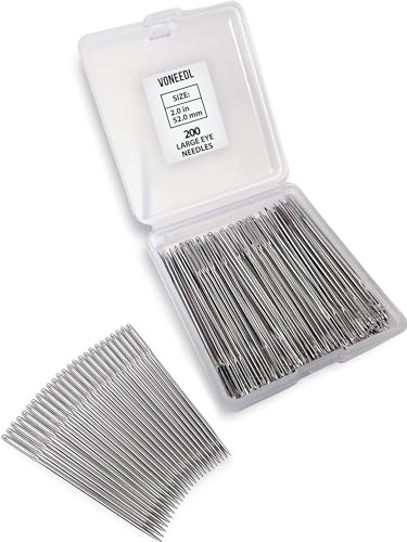 VONEEDL 200 PCS Large Eye Heavy Duty Sewing Needles - Bulk Set of 2 inch Big Eye Embroidery Needles - Easy to Thread Quilting Needles - style: 2 inches