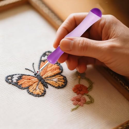 2 Pcs Seam Ripper, Handy Stitch Remover Tool with Cover, Ergonomic Grip Sewing Seam Ripper & Thread Remover for Hand Sewing, Knitting, Cross Stitching, Embroidery and Thread Removal, Purple