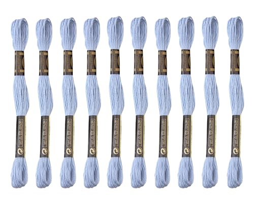 12 Skeins Embroidery Cotton Floss of 8.75yds for DIY Embroidery, Light Blue - color: Light Blue