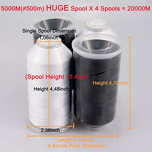 New brothread Huge Spools Embroidery Machine Thread -2Black+2White - color: 2xWHITE+2xBLACK