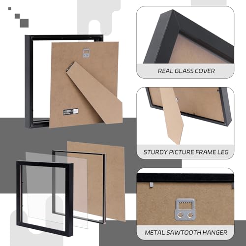 Muzilife 10x10 Shadow Box 3D Picture Frames, Wood, Real Glass, White,2 Pack - color: 2pc 10x10-black