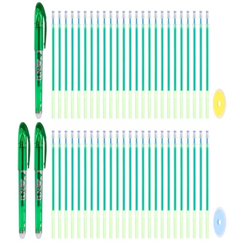 PATIKIL 3Pack Erasable Gel Pens with 50 Refills & 2 Erasers, 0.5mm Heat Erasable Pens for Fabric Green Ink Fabric Markers for Sewing Quilting Planner Writing - color: Green