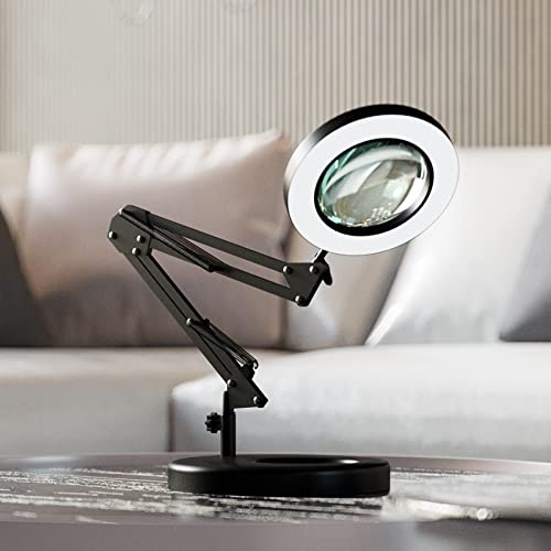 HITTI 10X Magnifying Glass with Light, 1,800 Lumens Stepless Dimmable - color: Black, size: 10X 9.06 INCH Base & Clamp
