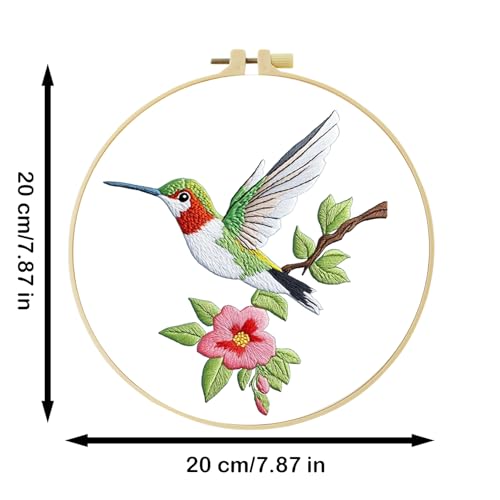 57lilina Embroidery Kit for Beginners, Pack of 3 with Hoop, Threads, Needle - color: Hummingbird