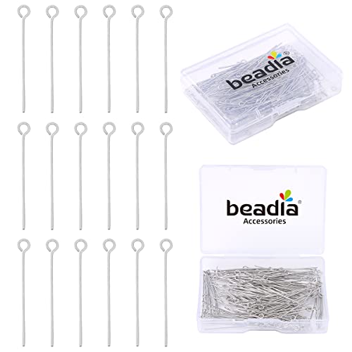 BEADIA Platinum Plated Open Eye Pins Non Tarnish 35mm 150pcs for Jewelry Making Findings - color: Open Eye Pins Platinum, size: 35x0.7mm