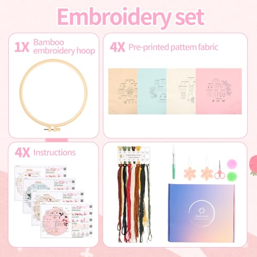 Jyphorixal Embroidery Kit for Beginners Adults Cross Stitch Starter Kit Needle Point Supplies 30 Basic Stitches in 4 Set, DIY Craft Lover Starter Hand Stitch - color: Cat
