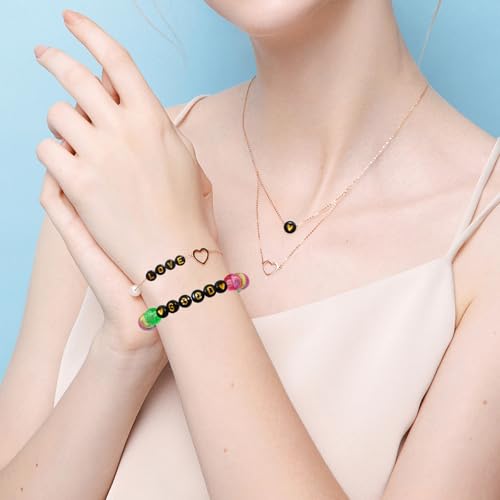 Looconi 1400pcs 4x7mm Black Letter Beads Round Acrylic with Gold Alphabet A-Z Heart Pattern Beads and Crystal Line for Jewelry Making (Black&Gold) - color: Black&Gold, size: 7x4mm