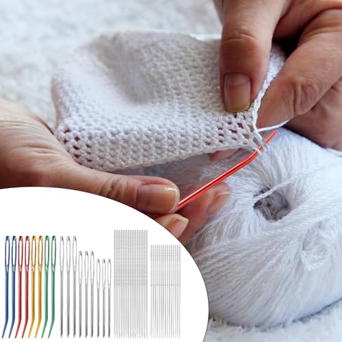 Goktvai 47pcs Knitting Tools Set, 30 Yarn Snag Repair Needles (15 Short +15 Long) 9 Large Eye & 8 Bent Tapestry Needles with Storage Box for Crochet Repair Sweater & Fabric Maintenance Accessories