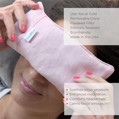 Sacksy Thyme Organic Linen Eye Pillow - Lavender & Flaxseed for Relaxation, Yoga, Stress Relief - Microwavable Heating Pad & Cool Compress - Made in USA - Gifts for Meditation - color: Pink (Unscented)