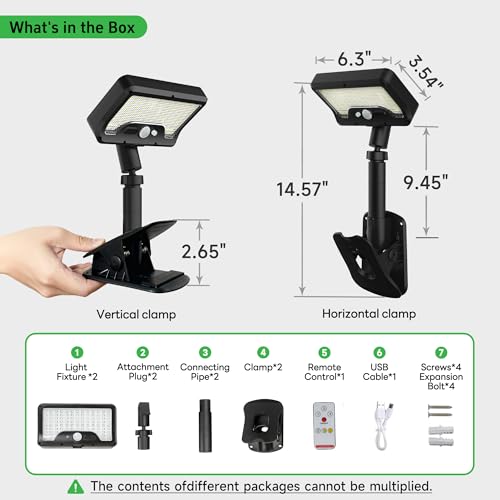 Clip On Solar Motion Lights Outdoor, 600LM, 2 Pack, Black - color: Clip-On, size: 2-Pcs