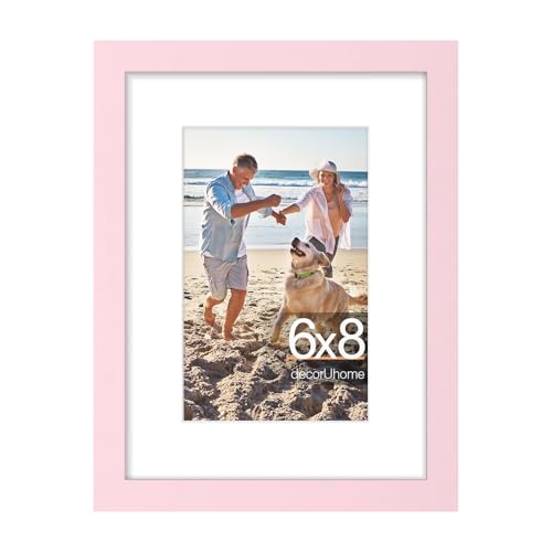 decorUhome 6x8 Picture Frame Fits 4x6 Photos with Mat, Pink - color: Pink, size: 6x8