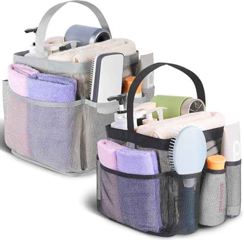 EUDELE 2 Pack Mesh Shower Caddy Portable for College Dorm Room Essentials, Shower Caddy Dorm with 9-Pocket Large Capacity,Shower Bag for Beach,Swimming,Gym All Black+All Grey - color: All Black+All Grey