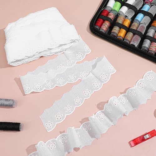 15 Yards Eyelet Lace Trim, 1-5/8 Inch White Cotton lace Trim, Floral Embroidery Ruffle Ribbon with Wavy Edge for Sewing Dresses Clothes Bags Pets DIY Projects