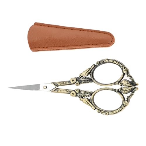 dophee Retro Stainless Steel Sewing Embroidery Scissors with Leather Cap