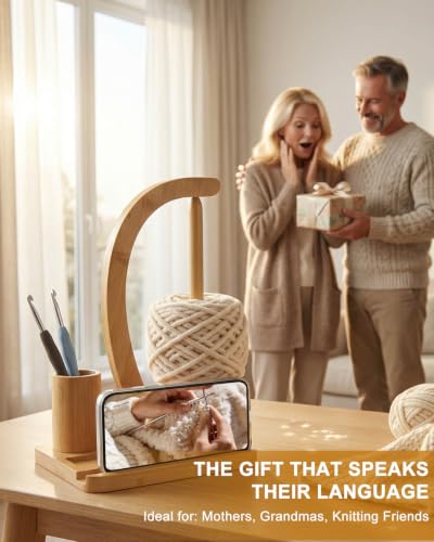 SPEENSUN Magnetic Bamboo Yarn Holder with Phone Stand, Natural - color: Natural