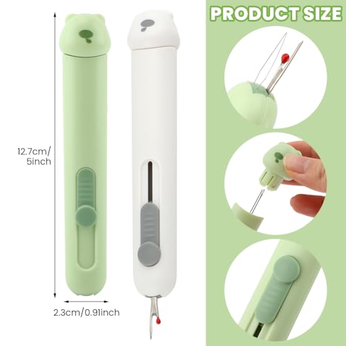 3 in 1 Automatic Needle Threaders Seam Ripper, 2Pcs Quilting Supplies Sewing Kit with Needle Storage for Sewing Crafting Thread Removing(Color:Green+White)