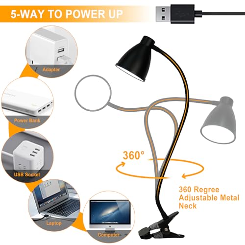 BOHON Desk Lamp 5 Color Modes 10 Brightness Dimmer Reading Light Black - color: Black