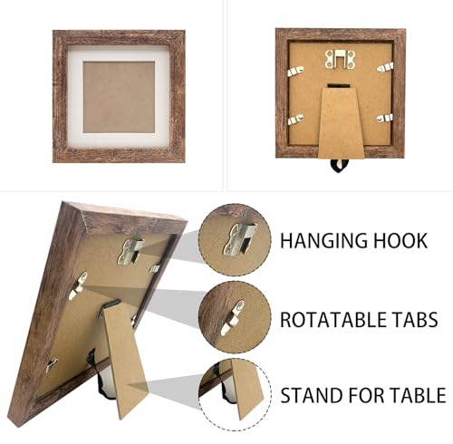 6x6 Picture Frames Set of 2, Square Rustic Wood Grain Photo Frame for Tabletop or Wall Mounting Display - size: 6X6(2pcs)