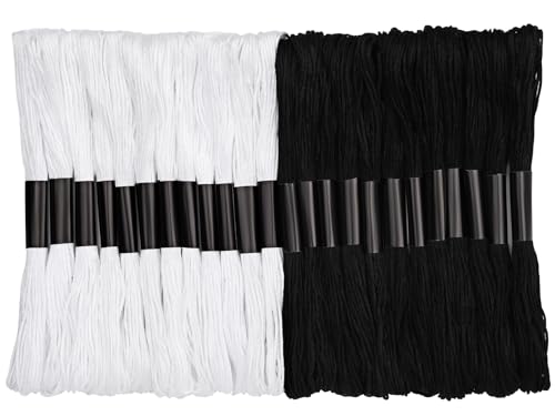 24 Skeins Embroidery Thread, Black and White Series Embroidery Floss - color: White+Black