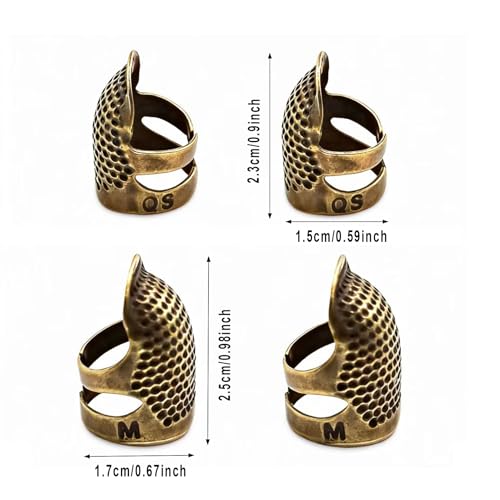 Luckkyme 20 PiecesSewing Thimbles, Copper Finger Protector Retro Metal Sewing Thimble Adjustable Fingertip Thimble for Sewing Embroidery Needlework, Medium and Small